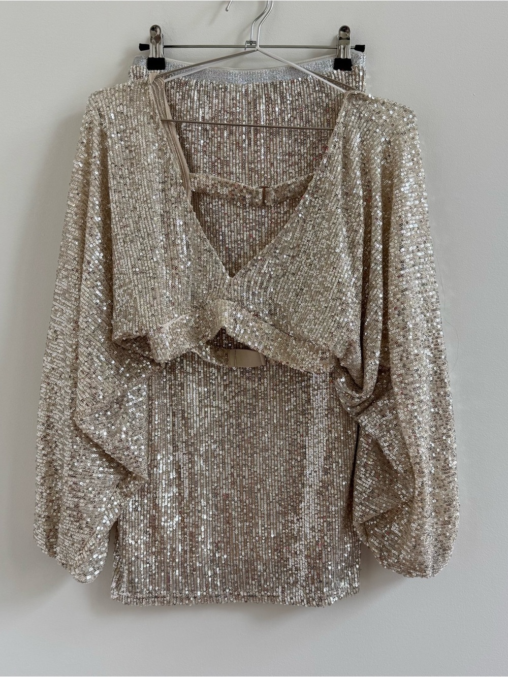 Women's Sequin Skirt Set in Beige - Sparkle Two-Piece